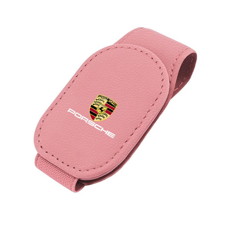 

Leather Car Sun Visor Glasses Clip Sunglasses Card Holder For Porsche Cayenne Panamera Macan 911 718 Taycan Boxster Cayman Pajun розовый