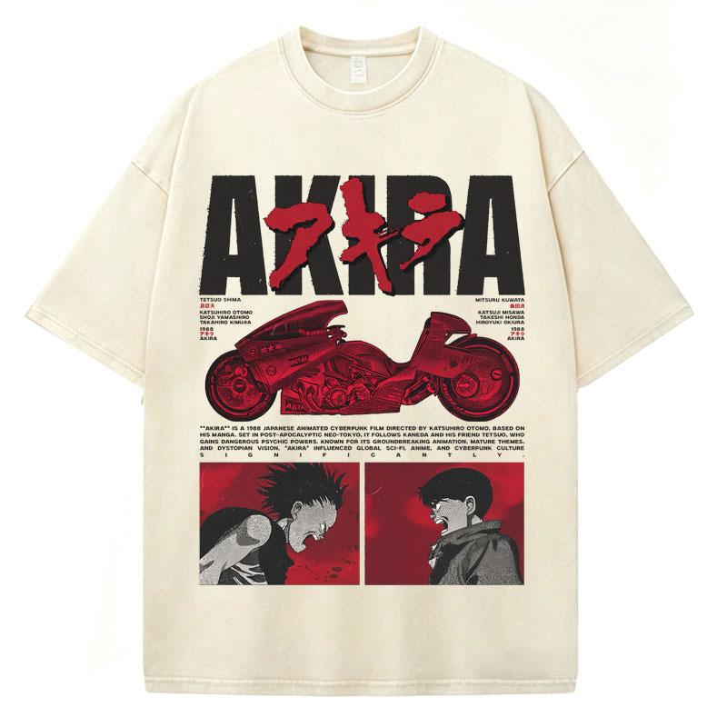 Anime Akira Shotaro Kaneda Tetsuo Shima Vintage Washed T Shirts Men's Women Clothing Fashion Oversized Cotton Casual T-shirts