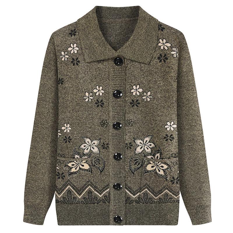 Senior Women's Clothing Plus Velvet Mother Knitted Cardigan Autumn and Winter Warm Sweater for Women Thickened Jacket