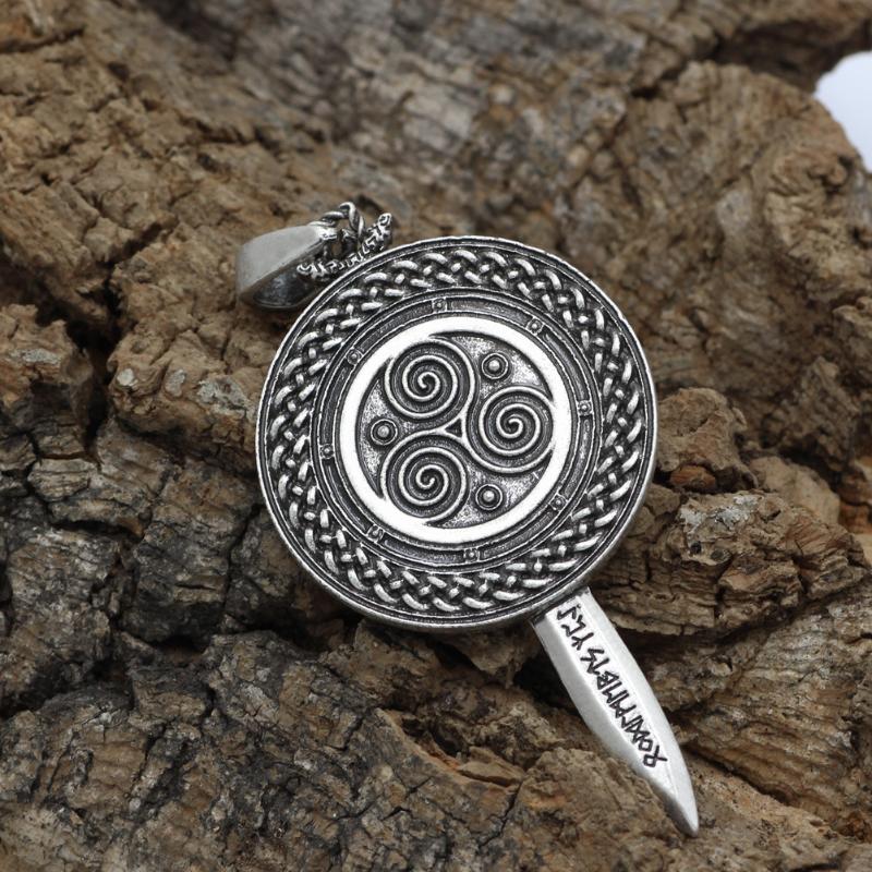 New Nordic Stainless Steel Viking Warrior Sword Shield Men's Pendant Necklace