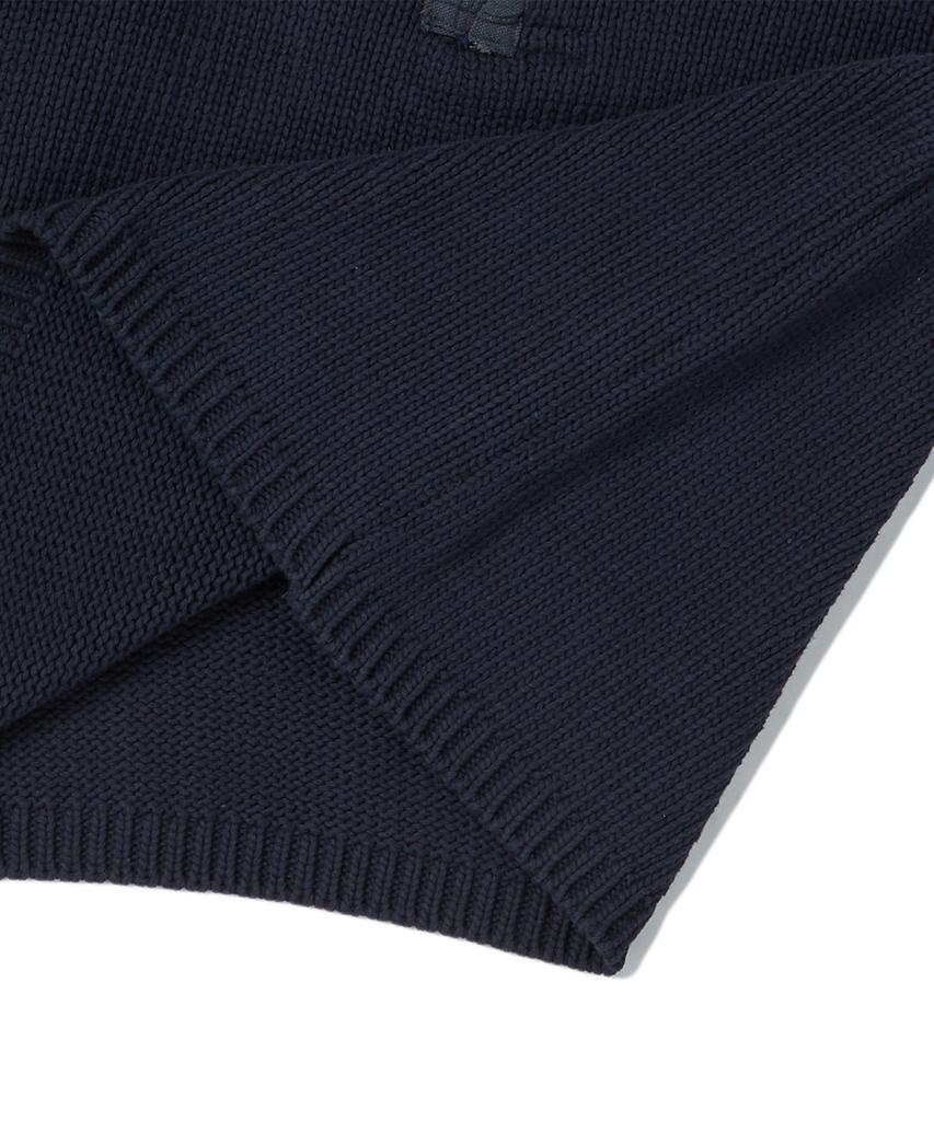 BEYOND CLOSET [Collection Line] Archive Heavyweight Cotton Damaged Detail Henley Neck Knit Navy