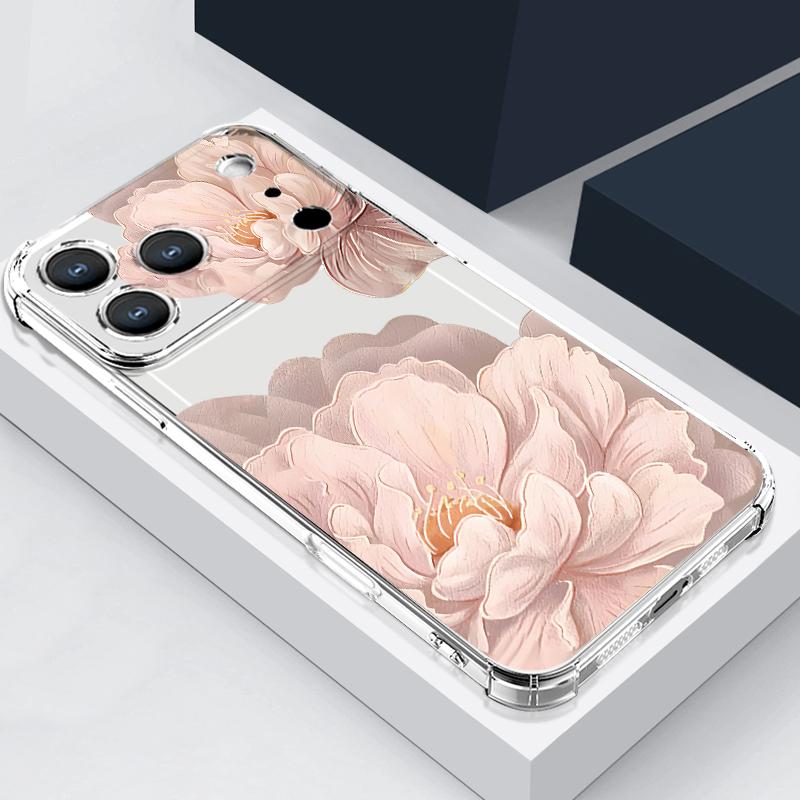 Pink Peony Floral Pattern Case For iPhone 17 Pro Max Coque iPhone 16 15 14 13 Pro Max 11 Shockproof Clear Soft Silicone Cover