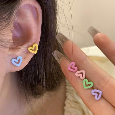 Silver Needle Dopamine Love Hollow Earrings Simple Small Fresh Temperament Stud Earrings Niche Fashion Versatile Earrings