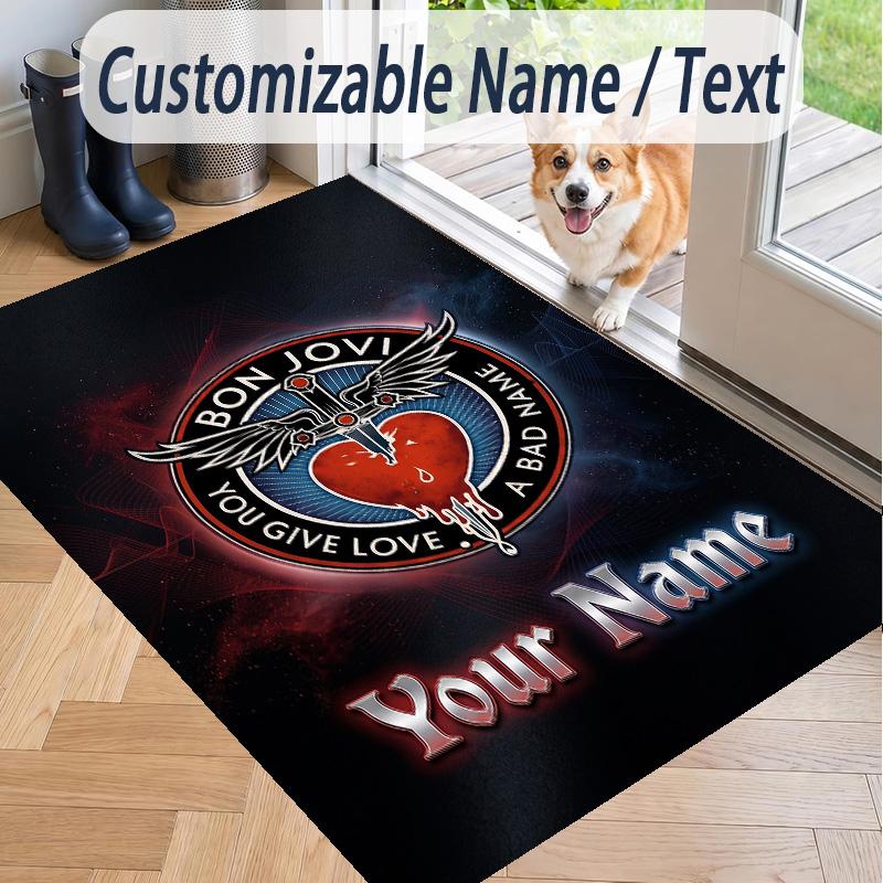 Custom Text Printed Rug Bon Jovi Non Slip Floor Carpet For Home Room Decor