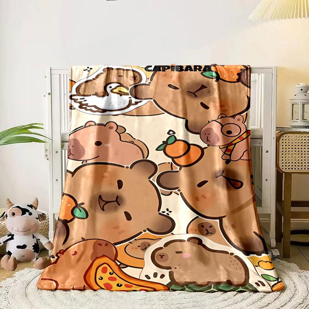 Cute Capybara Cartoon Blanket Bedroom Blanket for Livingroom Couch Lunch Break Soft Throw for Friend's Festival Gift