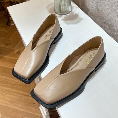 Fashion 2025 Retro Square Toe Flats Women's V-Open Shallow Loafers Comfy Slip On Shoes Ladies Office Dress Mocasines Femme Mary Janes