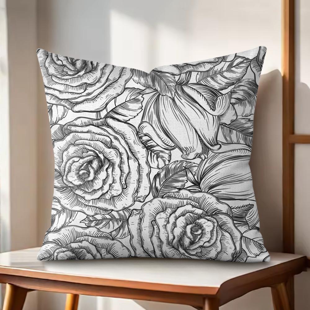 Vintage Rose Cushion Cover Natural Linen Organic Fabric DoubleSided Printing Couch Pillow Covers Home Decor Gift