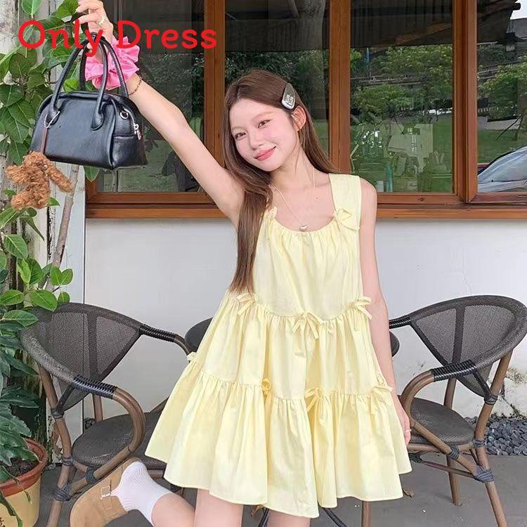 French Style Sleeveless Ruffle Dress With Uneck For Summer Women