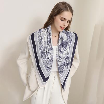 Korean Version of Retro Personality Grassland Lion Printed Scarf Fashionable and High-end Sense  Herringbone Professional Outfit Decorative Scarf