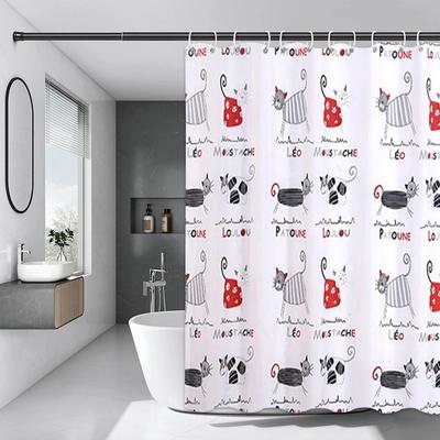 Bathroom Curtain Cartoon Thickened Anti-Mildew Cat Peva Dry And Wet Separation Door Curtain Thickened Shower Curtain