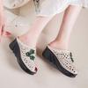 Fashion GKTINOO Flowers Hollow Women Shoes Mom Slippers Summer Peep Toe Wedges Sandals Genuine Leather Lady Slides Platform Shoes Woman