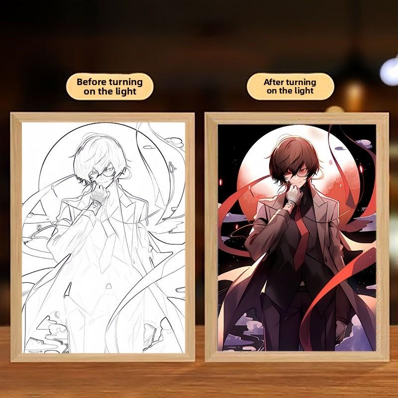 23cm/9.06in Bungo Stray Dogs Light Painting 3D Anime Led Night Lamp Peripherals Cartoon Crafts Table Display Birthday Decoration