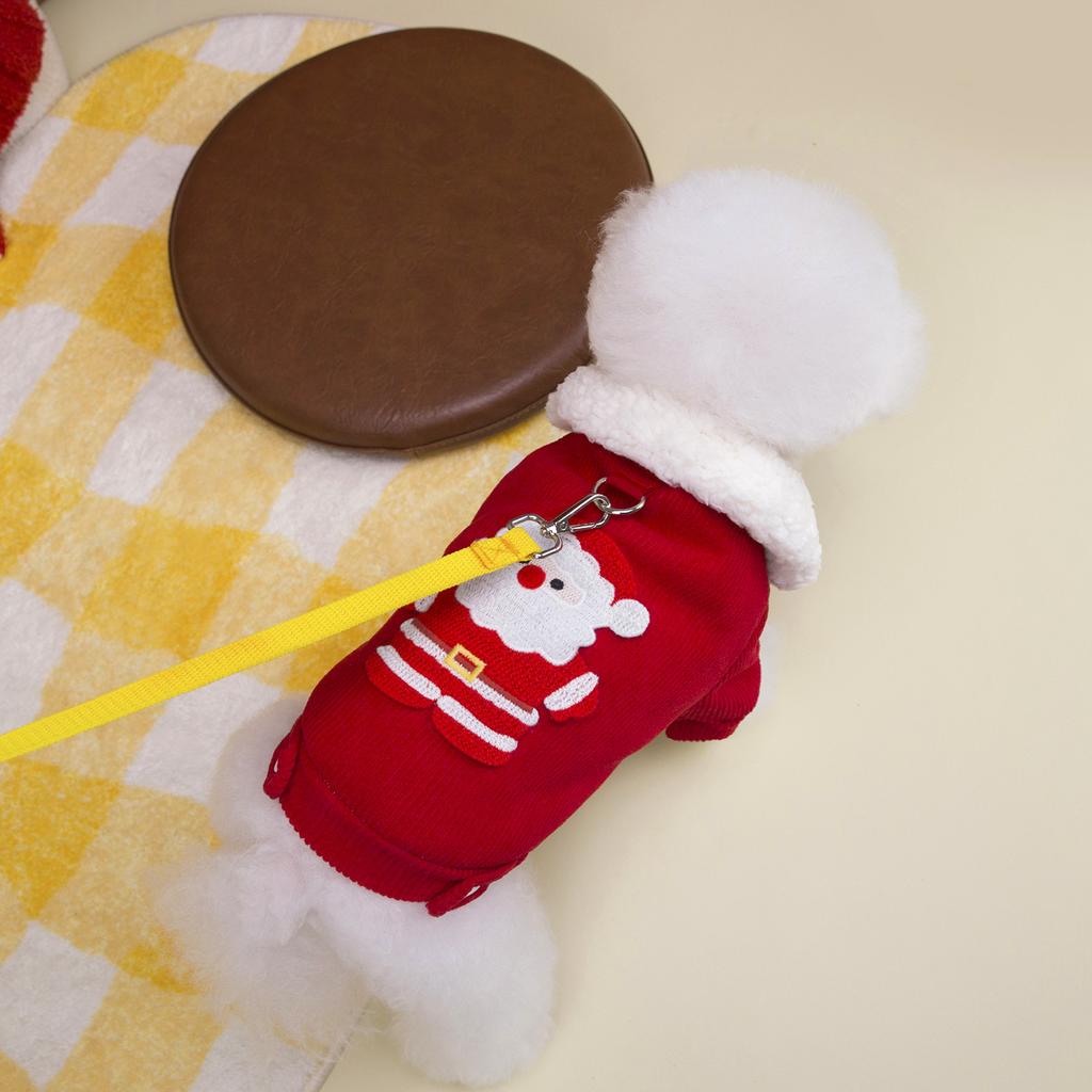 Christmas Corduroy Thickened Warm Small Breed Dog Clothes with Harness Compatible Teddy Bichon Pet Apparel for Winter Holiday