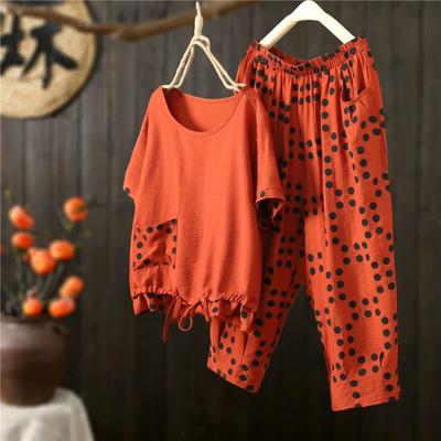 Kurzärmeliger Anzug Damen Sommer Dünn Mittleren Alters Mutter Mode Lässig Taille Cropped Hose Zweiteiliger Anzug