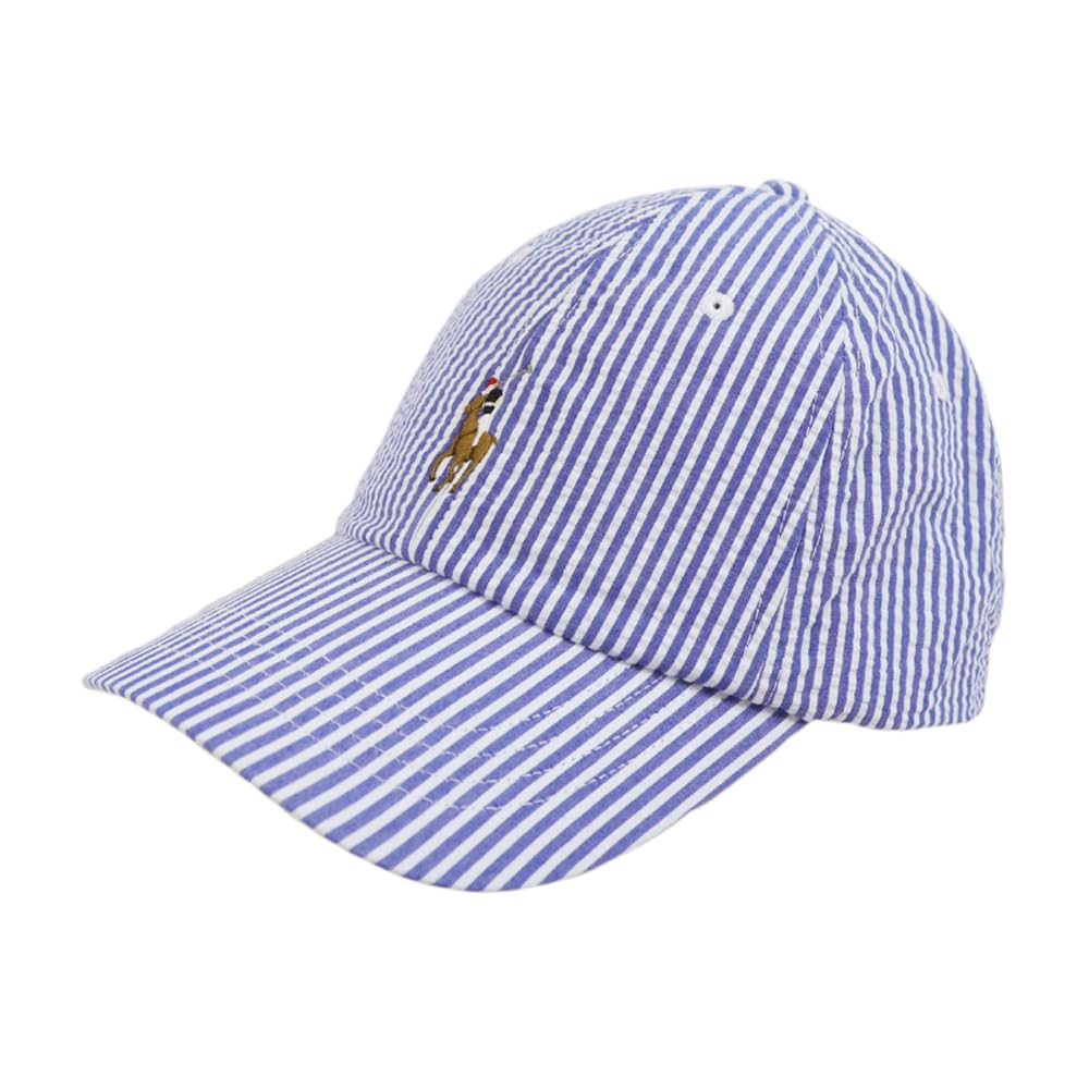 Ralph and Seersucker Stripe Pony Embroidery Signature Pony Cap Hat 01080289 BLUE (Polo Lauren) Men s Women s [Used] синий