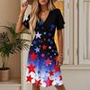 Women's Summer Fashion Independence Day Printed Dress Casual Beach A-line V-neck Loose Sundress