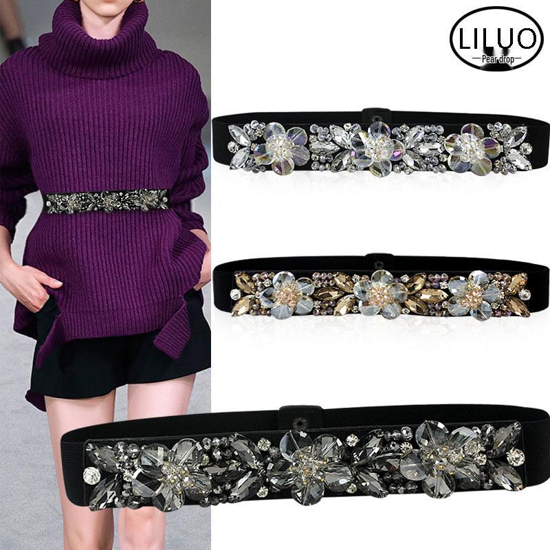 Crystal Rhinestone Elastic Waist Belt for Women's Dresses and Sweaters