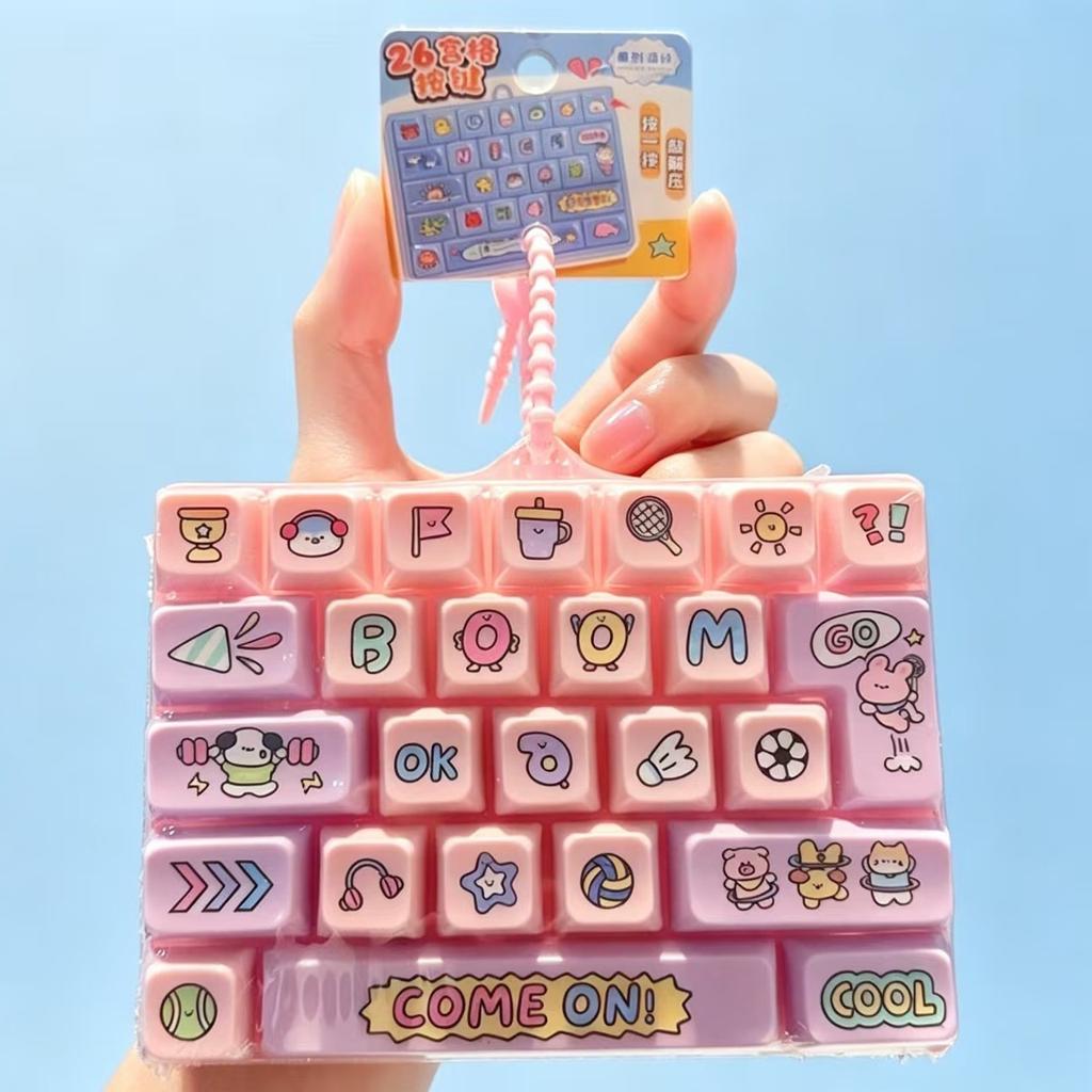 Funny 26 Grid Keyboard Keycap Clicker Keychain Fidget Push Squeeze Stress Anxiety Relief Decompression Sensory Bag Charm Gift