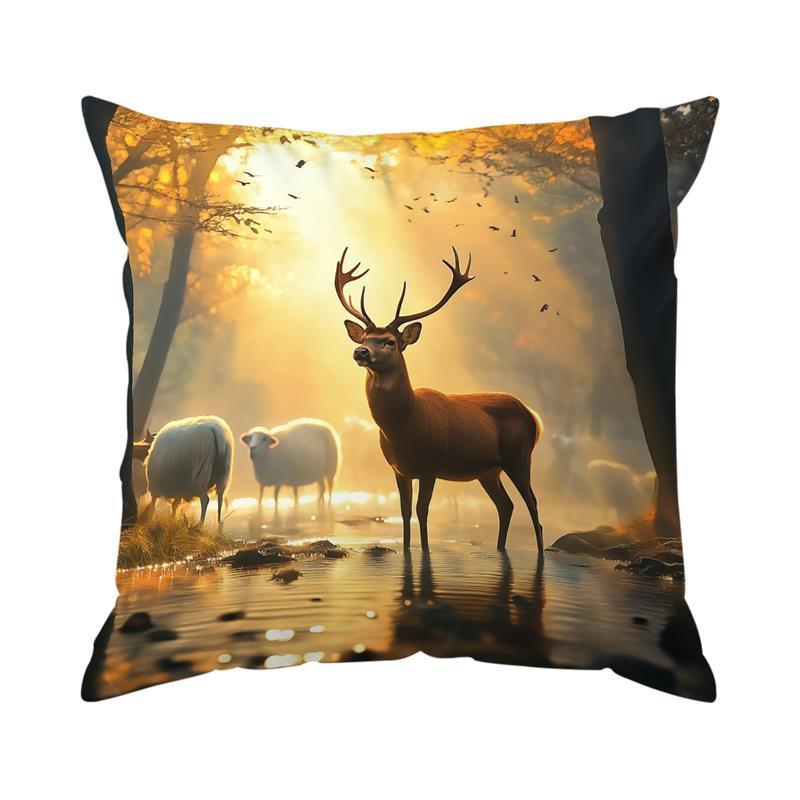 Home Decor Deer In Autumn Forest Scenes Pillow Covers Pattern Cushion Cover Suitable For Sofa Bedroom Car Pillow Cover