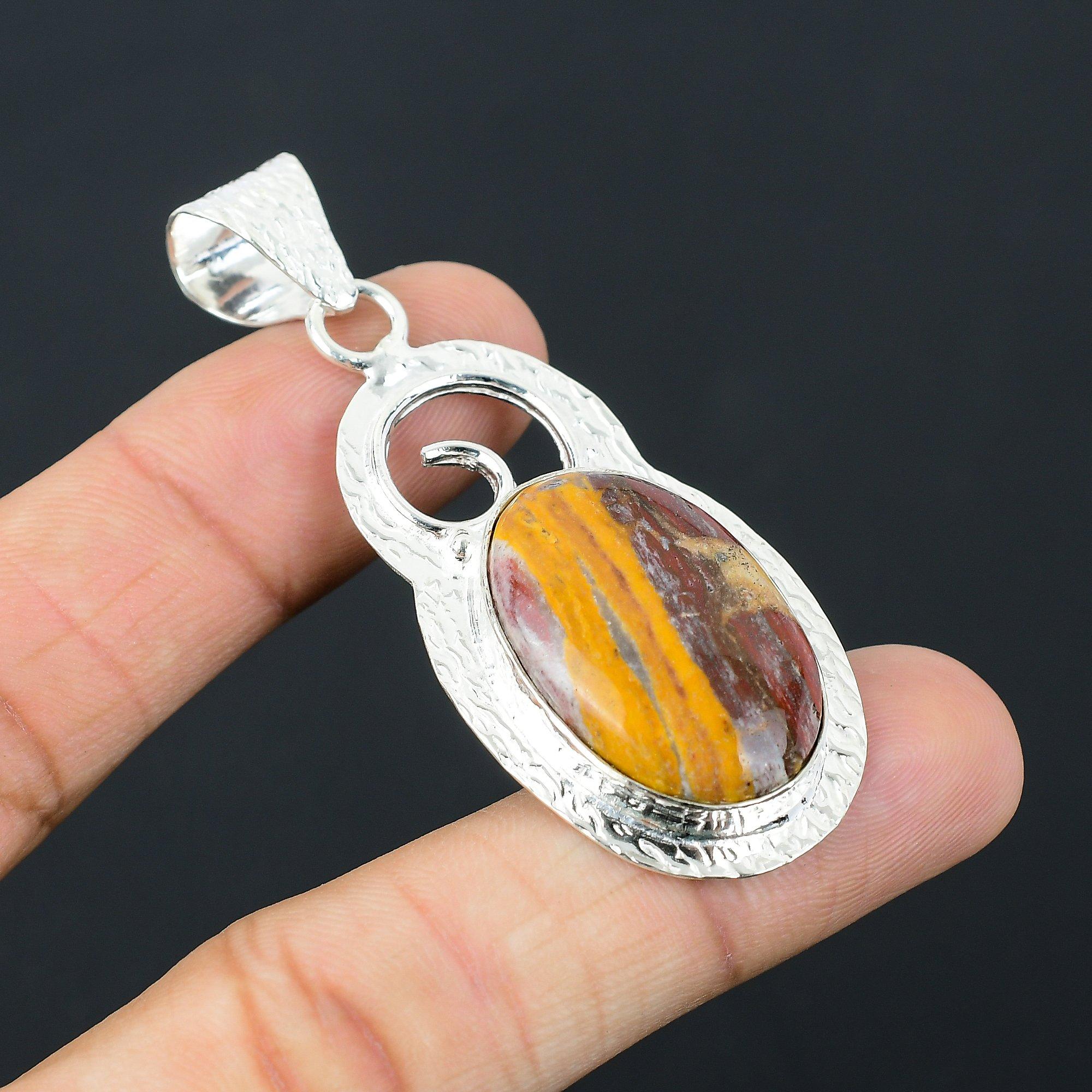 Mothers day Sale 925 Sterling Silver Red Snakeskin Jasper Stone Pendant Jewelry