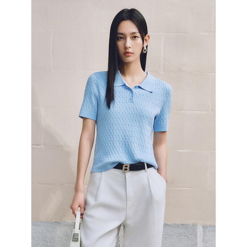 PEACEBIRD Women's Polo Collar Cable Knit Short Sleeve Top