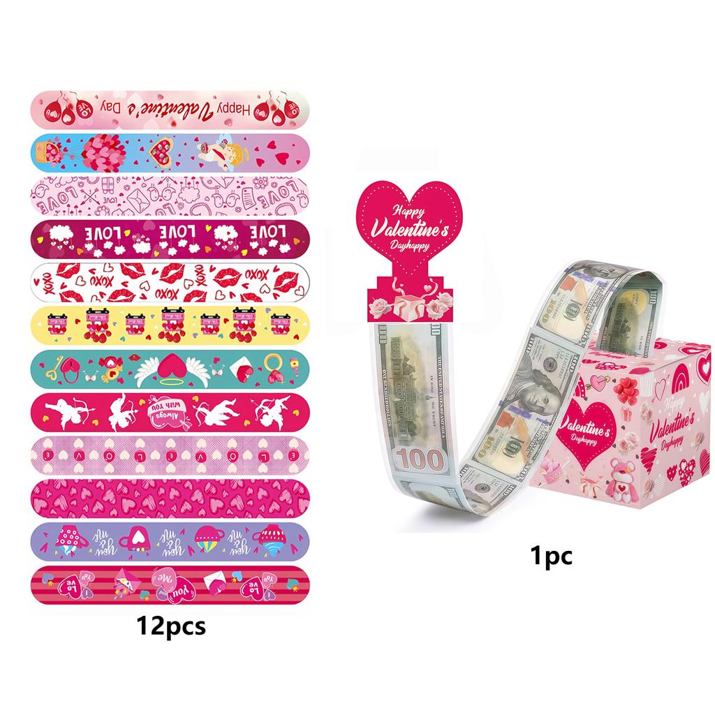 1set Mixed Valentine's Day Love Heart Wristband and Valentine's Day Cash Pull Gift Box Money Pulling Surprise Box