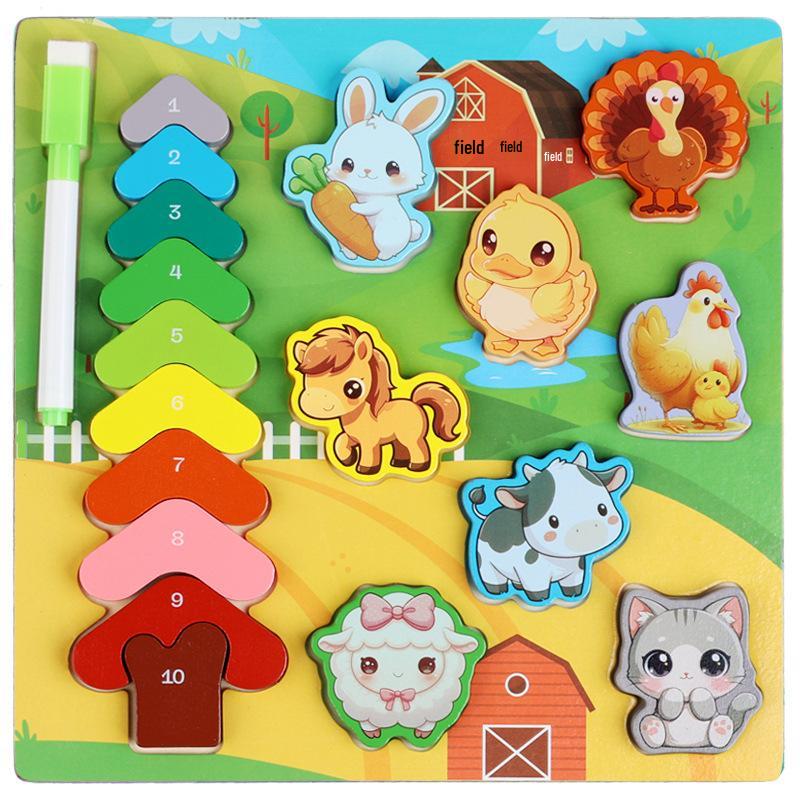 Double-Sided Wooden Animal Matching & Fishing Puzzle Toy for Early Education