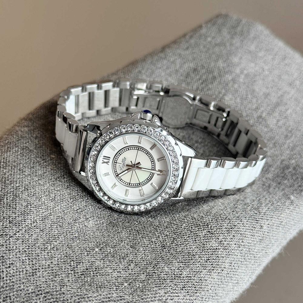 Scottie New Fashion Woman Watch Diamond Encrusted Dial Elegant Ceramic Bracelet Luxury Female Quartz Wristwatch Gift Reloj Mujer