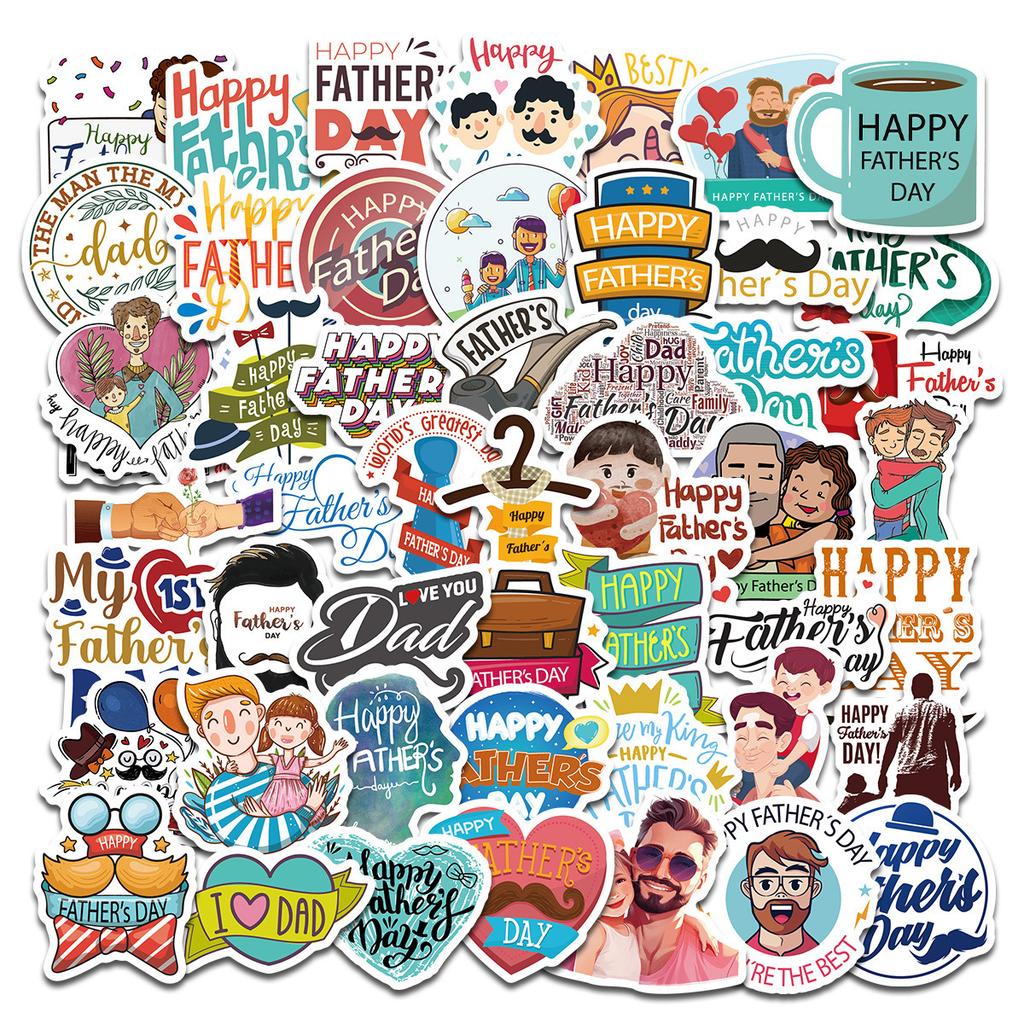 50 Cartoon Father's Day Gift Stickers Envelope Seal Party Gift Box Decoration Stickers