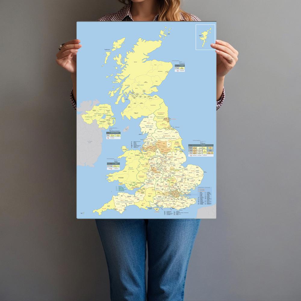 Hartă de perete Hartă a Regatului Unit cu regiuni detaliate Poster de artă imprimat fără ramă pentru decor Cadou de perete Consumabile de călătorie