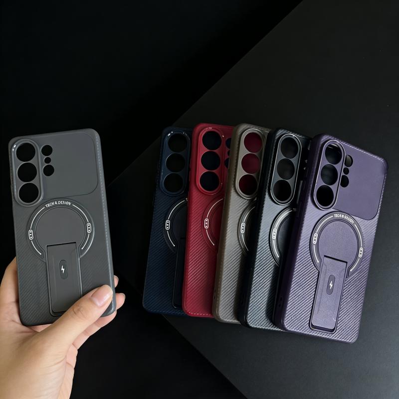 Carbon Fiber Magnetic Bracket Phone Case for Samsung S26 Ultra S25 Edge S24 FE S23 S22 Plus A35 A36 A52 A54 A16 A15 A14 A07 A06