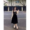 Fake Two-piece Dress Women's Early Spring New High-end Temperament Waist Small Slim and Thin Dress
