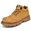 Men's Yellow Leather Toe Cap Pigskin Short Boots - Casual Velvet-Lined Warm Autumn/Winter Style