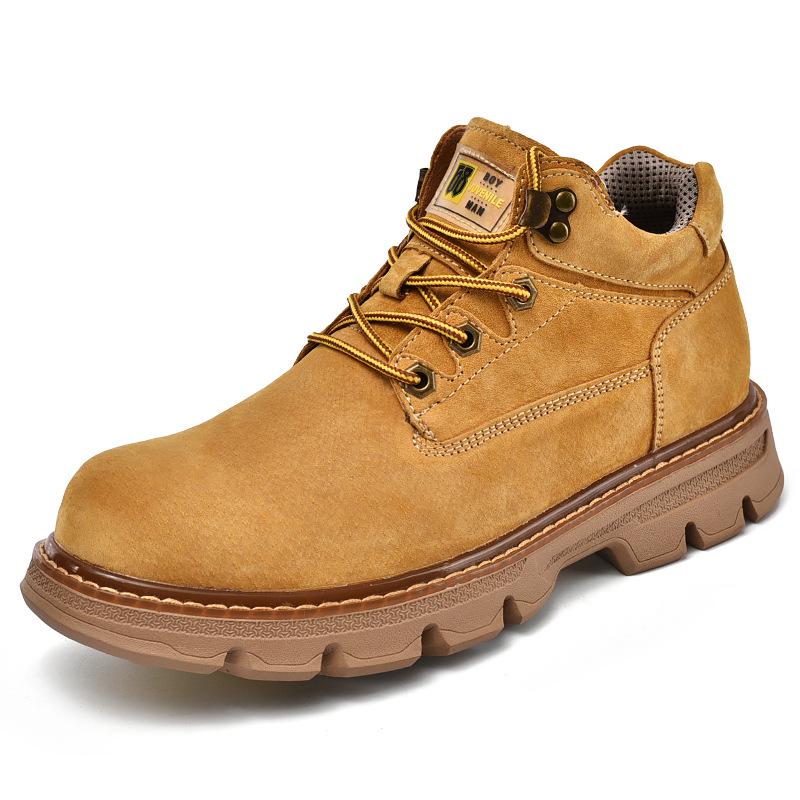 Men's Yellow Leather Toe Cap Pigskin Short Boots - Casual Velvet-Lined Warm Autumn/Winter Style