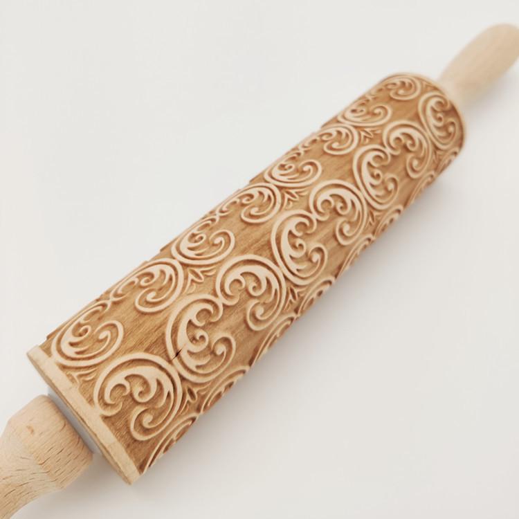1 Pcs Wooden Sunflower Embossed Rolling Pin with Pattern for Kitchen Pastry Baking Tools Deep Engraving Cookies Stamp Tool