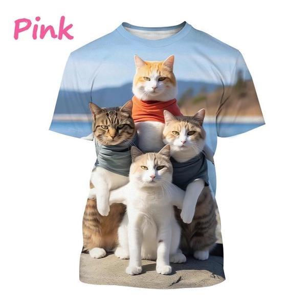 Funny Cute Cat 3D Printing T-Shirt Animal Creative Personality Interesting Street Round Neck Short Sleeve Tees Tops