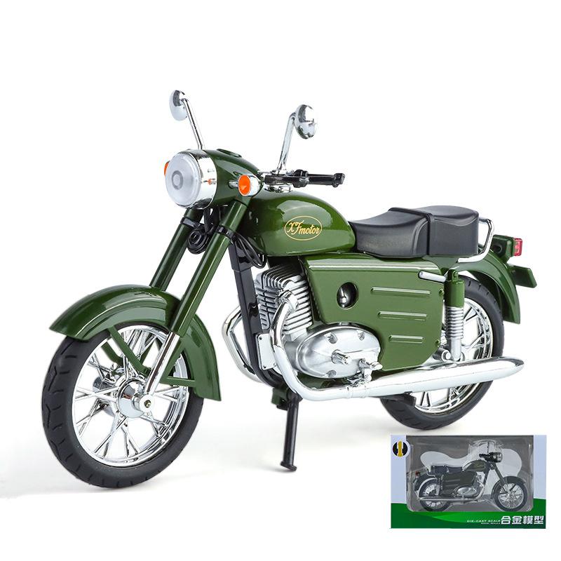 1/10 JAWA 250 Alloy Classic Retro Motorcycle Model Diecast Metal Street Motorcycle Model Simulation Sound and Light Kid Toy Gift