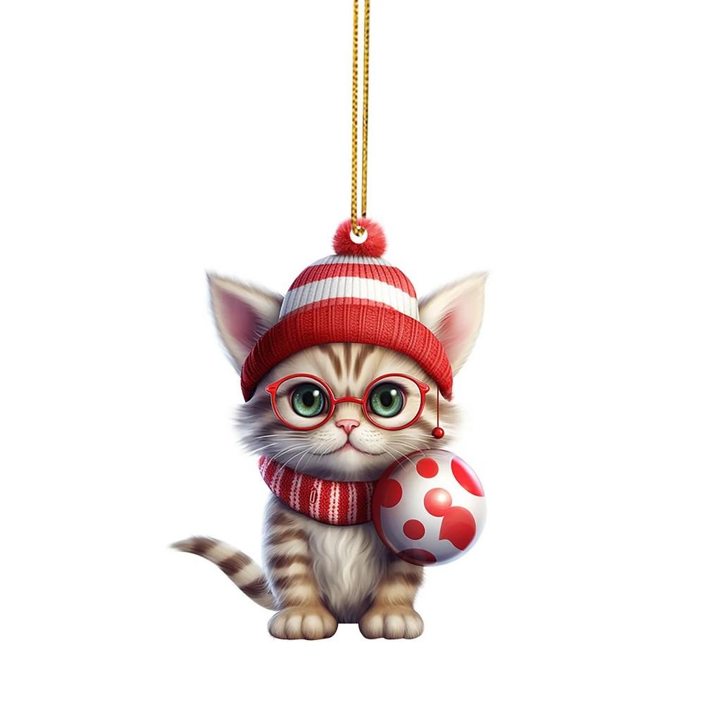 Adorable 2d Cat Acrylic Ornament Creative Decoration For Christmas Mug With Whimsical Charm