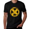 Men's Cotton T-Shirt Distressed Yellow X Logo Print Casual Short Sleeve Tee for Daily Wear