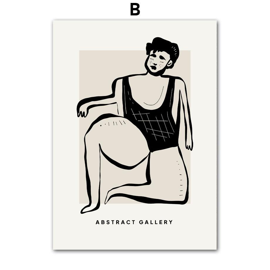 Black Ink Girl Leaf Wine Glass Line Wall Art Canvas Painting Abstract Posters And Prints Wall Picture For Living Room Home Decor