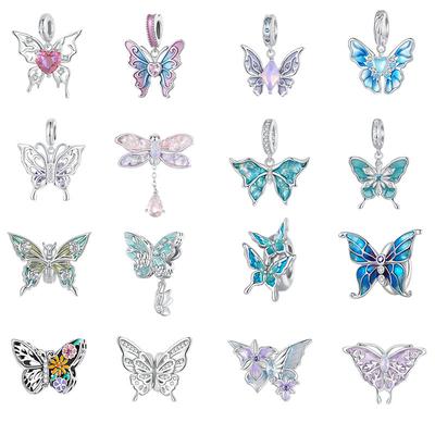 S925 Sterling Silver Butterfly Series Pendant Jewelry Accessories, Mori Girl Heart Diy Bead Partition