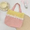 Sweet Bow Patchwork Lace Shopping Bags for Women Ctrast Color Plaid Ladies Bento Handbags Lightweight Portable Female Tote