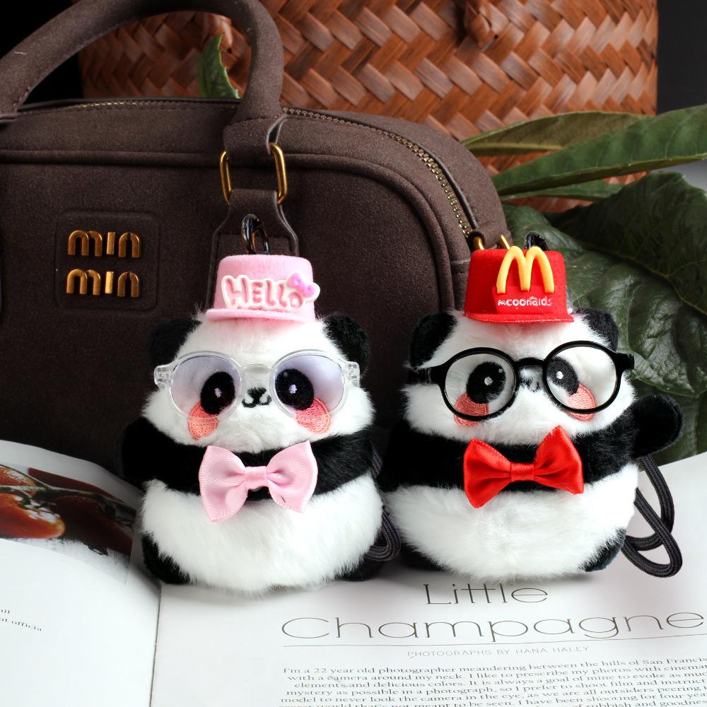 Cute Panda Plush Keychain Ornament - Cartoon Bag Doll Pendant with Rose Decoration