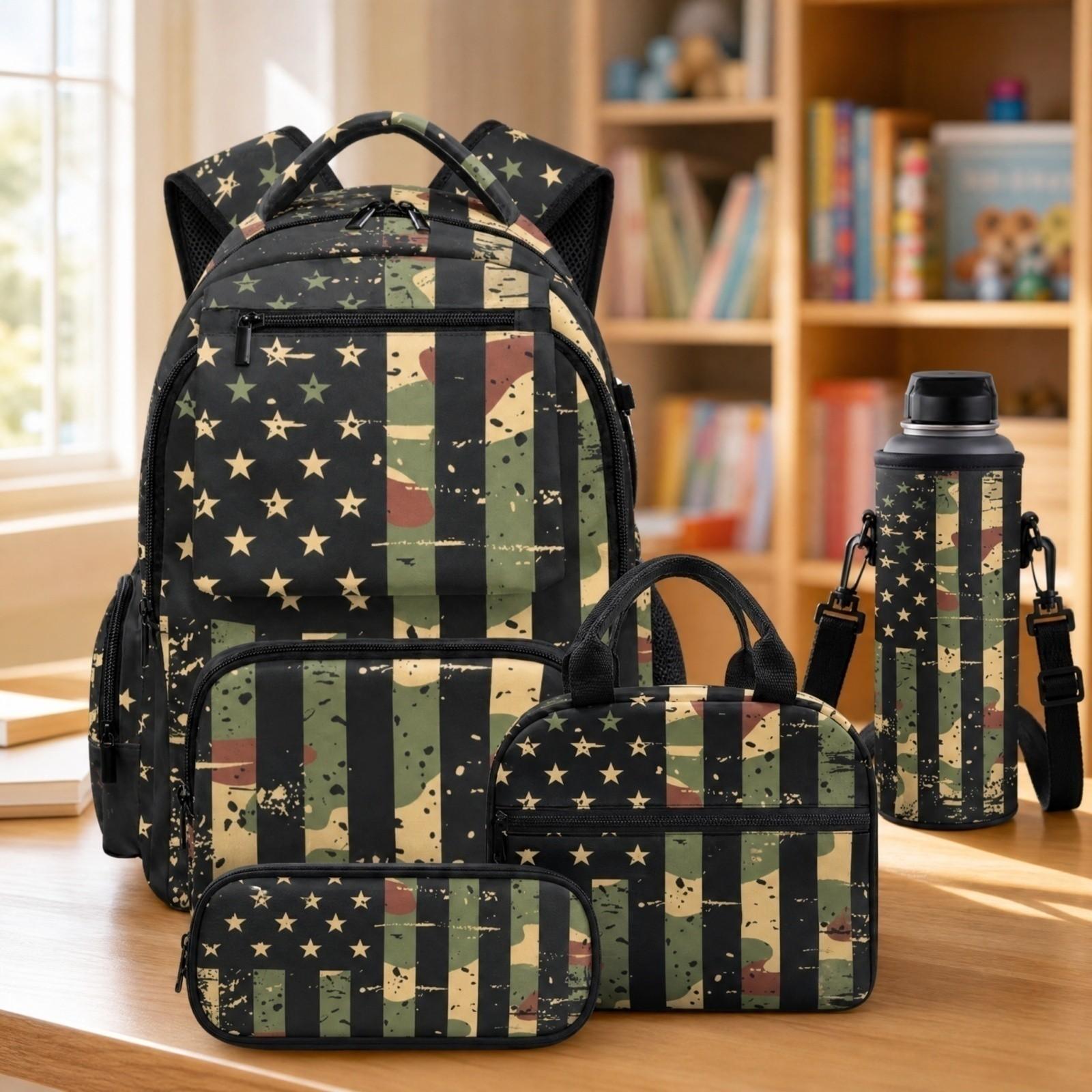 4-Piece Printed School Backpack Set for Kids Teens - All-Over Print Backpacks One Size