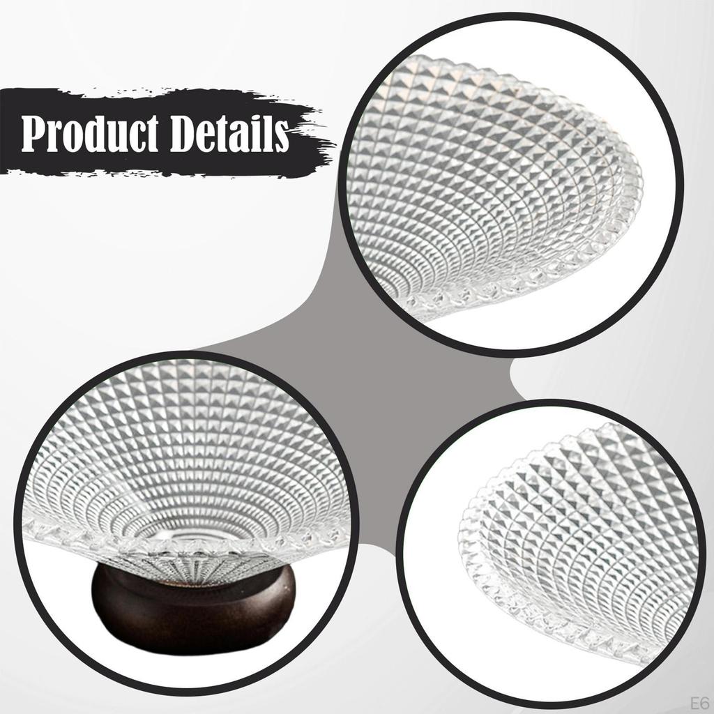 Clear Glass Fruit Bowl Decorative Pedestal Tray Nuts Cake Vegetable Holder with Wooden Stand for