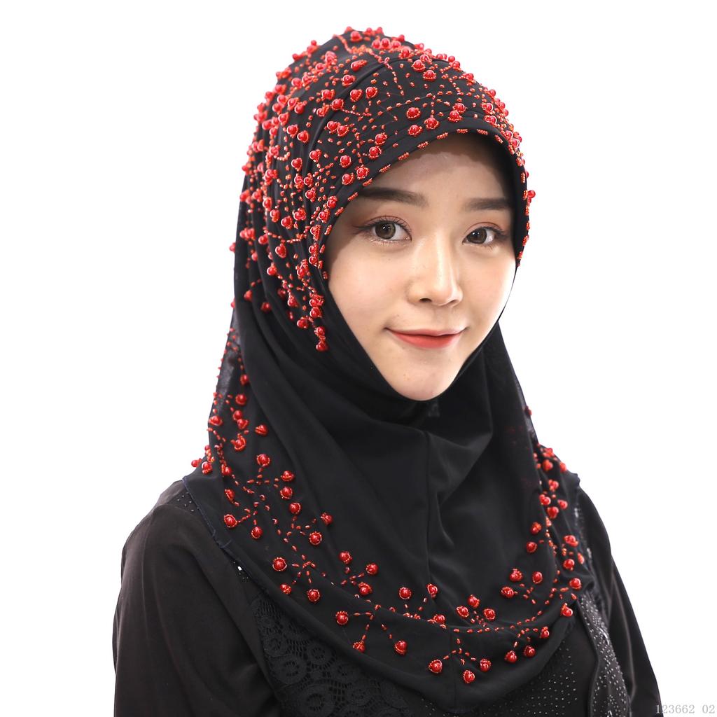 A Dropshipping / Spot / OEM Handmade Beaded Islamic Costumes Women's Scarf Muslim Headscarf