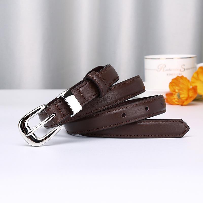 New Leather Belt Women'S Korean Version Trend Simple And Versatile First Layer Cowhide Needle Buckle Decorative Thin Belt
