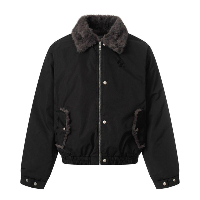 Blaexit American-Style Faux Mink Fur Collar Mountain Carving Jacket for Men, Thickened Winter Quilted Short Cotton Jacket