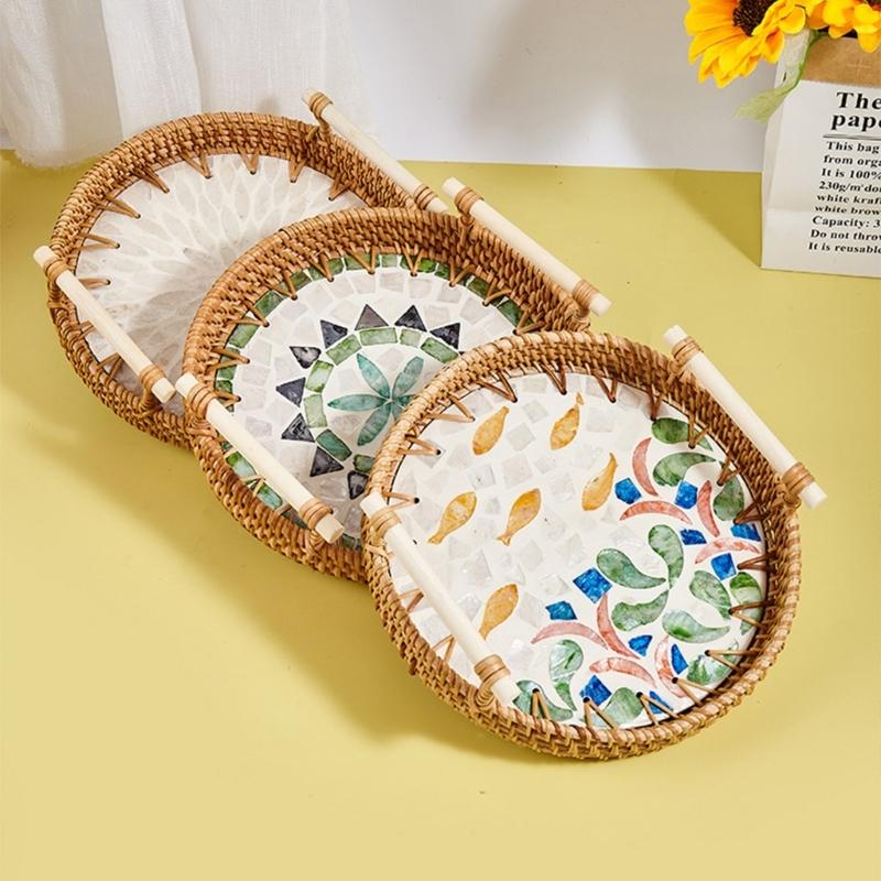 Natural Materials Handwoven Tray User Friendly Retro Design for Kitchens Storage Snacks Basket and Home Decors Durable