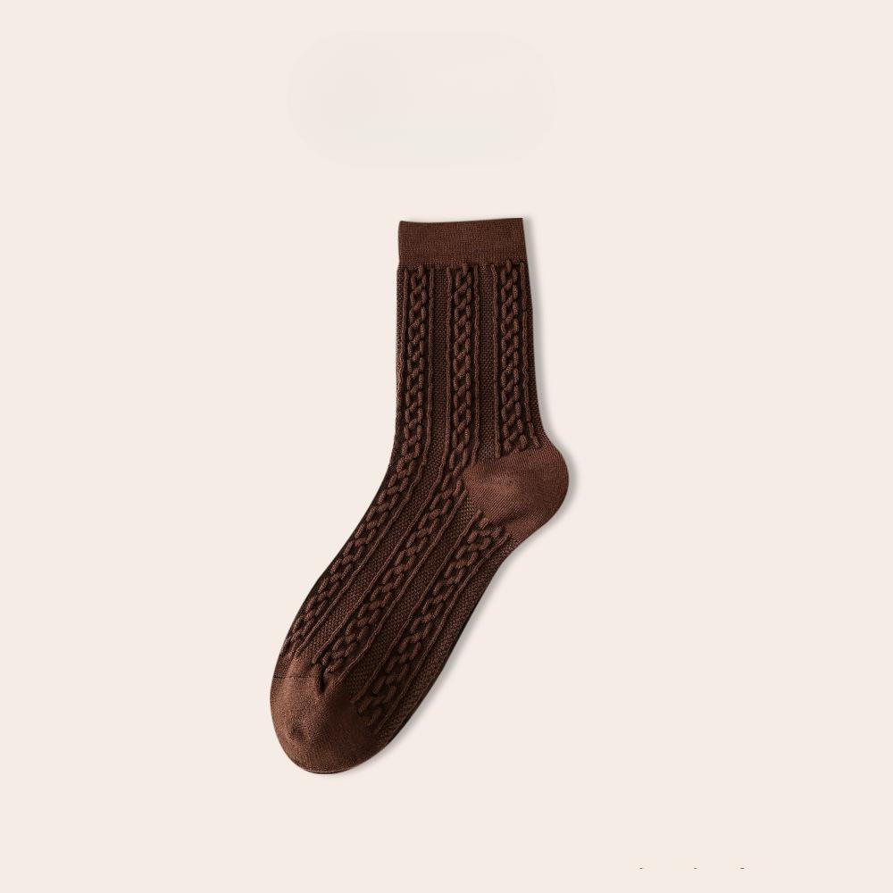Women's Autumn and Winter Cashmere Mid-calf Socks, Twisted Boneless Long Socks, Solid Color Thickened Warm Women's Wool Socks